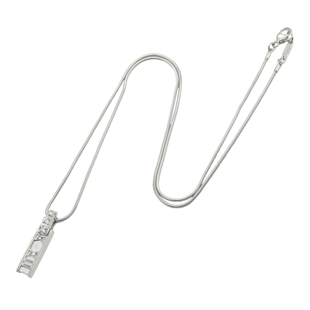 Tiffany Co Atlas Diamond Necklace White Gold Silver Clear Tone Gold Silver